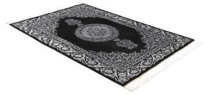 Tappeto Ghom Seta Medaglione Floreale Nero Bianco 135x200 Cm
