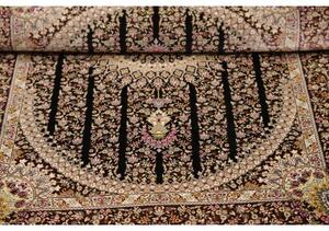Tappeto Ghom Seta Medaglione Floreale Nero Bordeaux 80x118 Cm