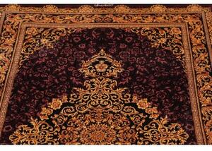 Tappeto Ghom Seta Medaglione Floreale Borgogna Oro 100x152 Cm