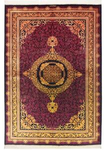 Tappeto Ghom Seta Medaglione Floreale Bordeaux Oro 156x231 Cm