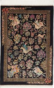 Tappeto Ghom Seta Figurativo Nero Multicolore 80x120 Cm