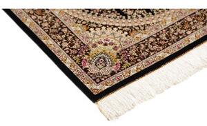 Tappeto Ghom Seta Medaglione Floreale Nero Bordeaux 80x118 Cm
