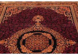 Tappeto Ghom Seta Medaglione Floreale Bordeaux Oro 156x231 Cm