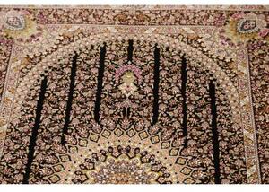 Tappeto Ghom Seta Medaglione Floreale Nero Bordeaux 80x118 Cm