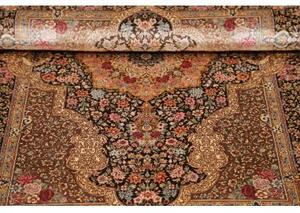 Tappeto Ghom Seta Medaglione Floreale Marrone Scuro Beige 81x118 Cm