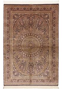 Tappeto Ghom Seta Stilizzato Marrone Scuro Avorio 133x197 Cm