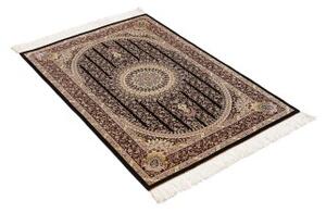 Tappeto Ghom Seta Medaglione Floreale Nero Bordeaux 80x118 Cm