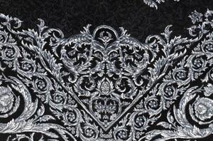 Tappeto Ghom Seta Medaglione Floreale Nero Bianco 135x200 Cm