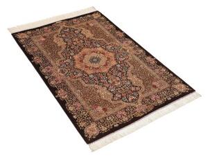 Tappeto Ghom Seta Medaglione Floreale Marrone Scuro Beige 81x118 Cm