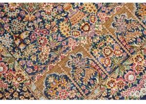 Tappeto Ghom Seta Medaglione Floreale Blu Notte Avorio 60x93 Cm