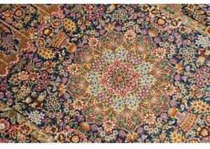 Tappeto Ghom Seta Medaglione Floreale Blu Notte Avorio 60x93 Cm