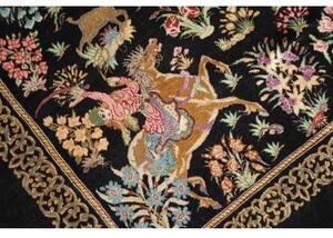 Tappeto Ghom Seta Figurativo Nero Multicolore 80x120 Cm