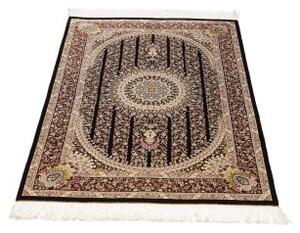 Tappeto Ghom Seta Medaglione Floreale Nero Bordeaux 80x118 Cm