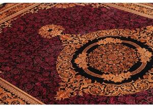 Tappeto Ghom Seta Medaglione Floreale Bordeaux Oro 156x231 Cm