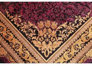 Tappeto Ghom Seta Medaglione Floreale Bordeaux Oro 156x231 Cm