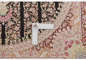 Tappeto Ghom Seta Medaglione Floreale Nero Bordeaux 80x118 Cm