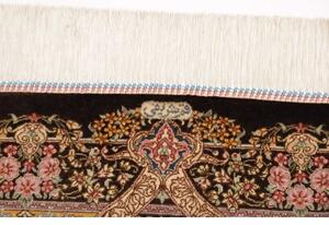 Tappeto Ghom Seta Medaglione Floreale Marrone Scuro Beige 81x118 Cm