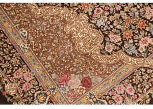Tappeto Ghom Seta Medaglione Floreale Marrone Scuro Beige 81x118 Cm