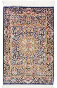 Tappeto Ghom Seta Medaglione Floreale Blu Notte Avorio 60x93 Cm