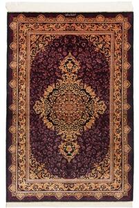 Tappeto Ghom Seta Medaglione Floreale Borgogna Oro 100x152 Cm