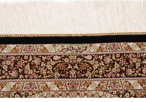 Tappeto Ghom Seta Medaglione Floreale Nero Bordeaux 80x118 Cm