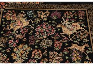 Tappeto Ghom Seta Figurativo Nero Multicolore 80x120 Cm
