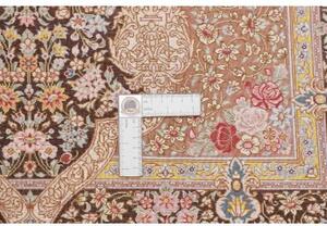 Tappeto Ghom Seta Medaglione Floreale Marrone Scuro Beige 81x118 Cm