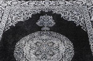 Tappeto Ghom Seta Medaglione Floreale Nero Bianco 135x200 Cm