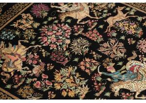Tappeto Ghom Seta Figurativo Nero Multicolore 80x120 Cm