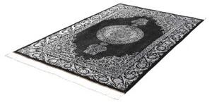 Tappeto Ghom Seta Medaglione Floreale Nero Bianco 135x200 Cm