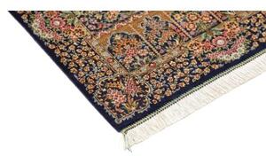 Tappeto Ghom Seta Medaglione Floreale Blu Notte Avorio 60x93 Cm