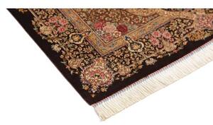 Tappeto Ghom Seta Medaglione Floreale Marrone Scuro Beige 81x118 Cm