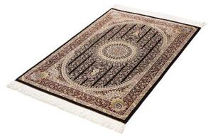Tappeto Ghom Seta Medaglione Floreale Nero Bordeaux 80x118 Cm