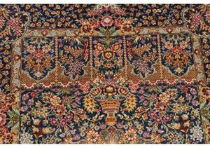 Tappeto Ghom Seta Medaglione Floreale Blu Notte Avorio 60x93 Cm