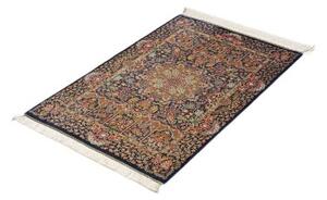 Tappeto Ghom Seta Medaglione Floreale Blu Notte Avorio 60x93 Cm