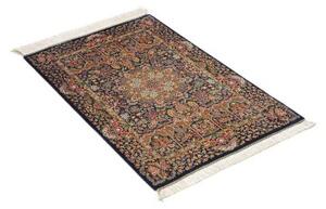 Tappeto Ghom Seta Medaglione Floreale Blu Notte Avorio 60x93 Cm