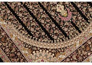 Tappeto Ghom Seta Medaglione Floreale Nero Bordeaux 80x118 Cm