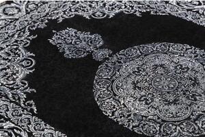 Tappeto Ghom Seta Medaglione Floreale Nero Bianco 135x200 Cm