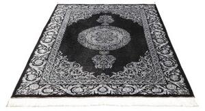 Tappeto Ghom Seta Medaglione Floreale Nero Bianco 135x200 Cm