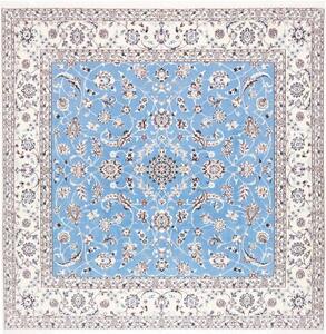 Tappeto Nain 6la Medaglione Floreale Azzurro Avorio Quadrato 208x208 Cm