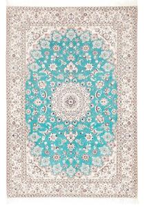 Tappeto Nain 6la Medaglione Floreale Turchese Avorio 160x233 Cm