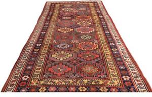 Tappeto Antik Geometrico Rosso Mattone Blu Scuro 150x322 Cm