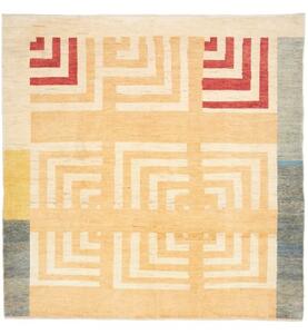Tappeto Gabbeh Fine Geometrico Beige Ocra Quadrato 225x225 Cm