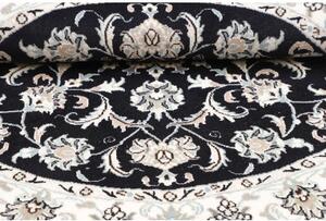 Tappeto Nain Kashmar Medaglione Floreale Nero Bianco Avorio Rotondo 140x140 Cm