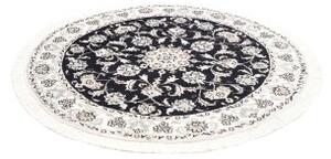 Tappeto Nain Kashmar Medaglione Floreale Nero Bianco Avorio Rotondo 140x140 Cm