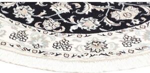 Tappeto Nain Kashmar Medaglione Floreale Nero Bianco Avorio Rotondo 140x140 Cm