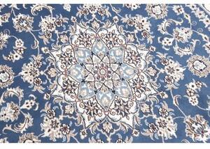 Tappeto Nain Kashmar Medaglione Floreale Blu Avorio Rotondo 192x205 Cm