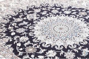 Tappeto Nain Kashmar Medaglione Floreale Blu Scuro Avorio 248x290 Cm