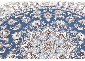 Tappeto Nain Kashmar Medaglione Floreale Blu Avorio Rotondo 192x205 Cm