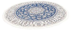 Tappeto Nain Kashmar Medaglione Floreale Blu Avorio Rotondo 192x205 Cm